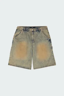 BRUSH WASHED DENIM CARPENTER SHORTS - Short | Kaki*LOST MANAGEMENT CITIES Outlet