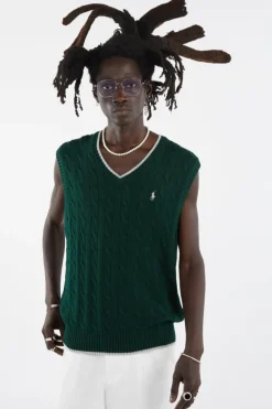 Cable-Knit Cotton Sweater Vest - Pull | Vert*POLO RALPH LAUREN Discount