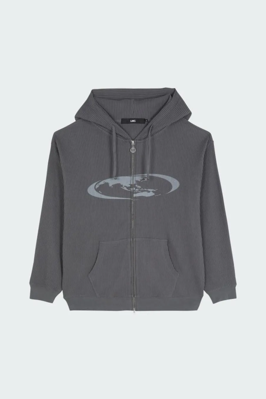 OVAL GLOBE WAFFLE ZIP-UP HOODIE - Hoodie | Gris*LOST MANAGEMENT CITIES Best