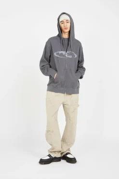 OVAL GLOBE WAFFLE ZIP-UP HOODIE - Hoodie | Gris*LOST MANAGEMENT CITIES Best