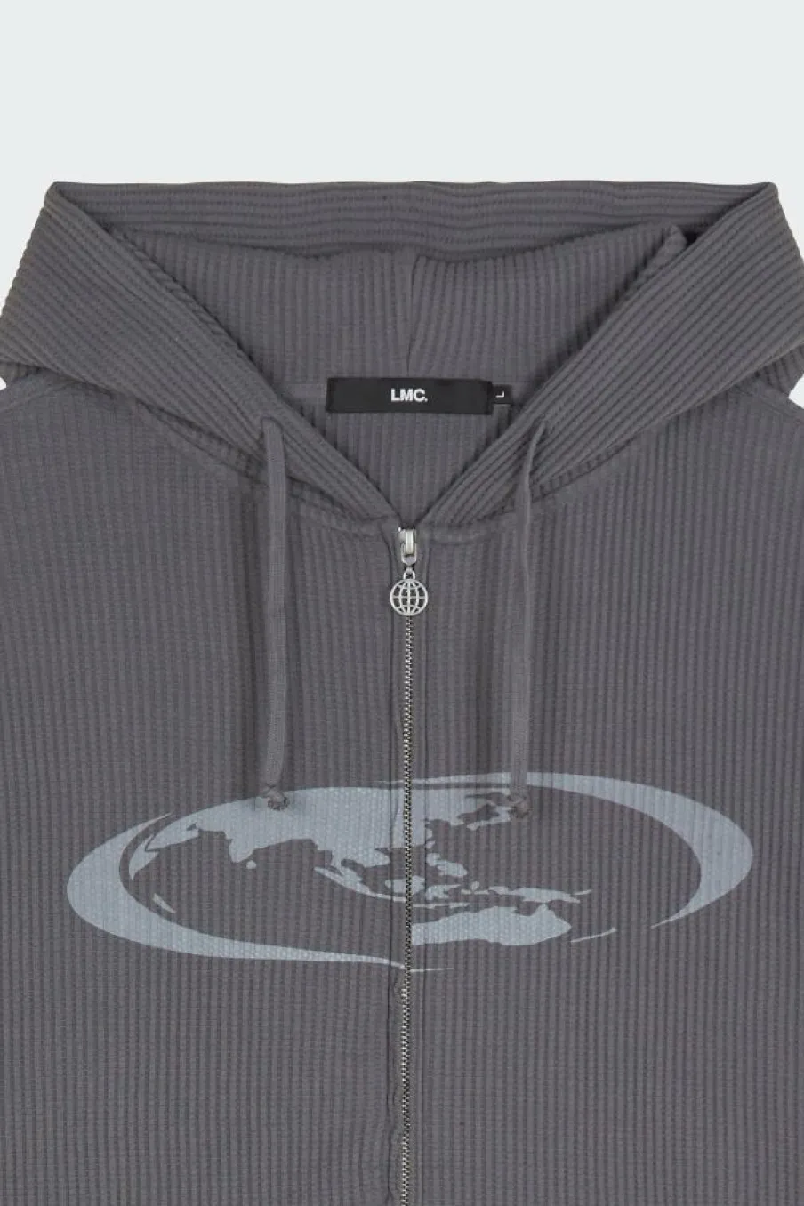OVAL GLOBE WAFFLE ZIP-UP HOODIE - Hoodie | Gris*LOST MANAGEMENT CITIES Best