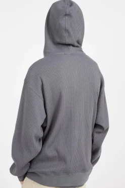 OVAL GLOBE WAFFLE ZIP-UP HOODIE - Hoodie | Gris*LOST MANAGEMENT CITIES Best