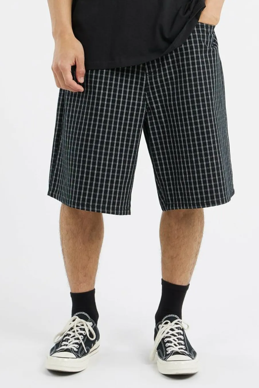 PLAID BAGGY DENIM SHORT - Short | Noir*OBEY Sale